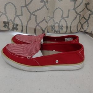 Dr. Scholl's Red and white checkered slip ons